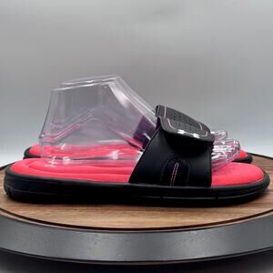 UNDER ARMOUR Sandals Youth Girl Size 10 Black and Pink Hook and Loop Slides